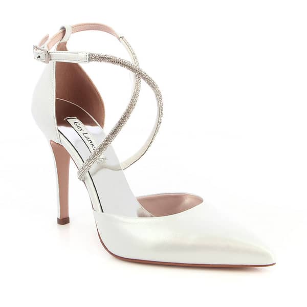 Νυφικές Γόβες με στρας χιαστί | Guy Laroche White Pearl
